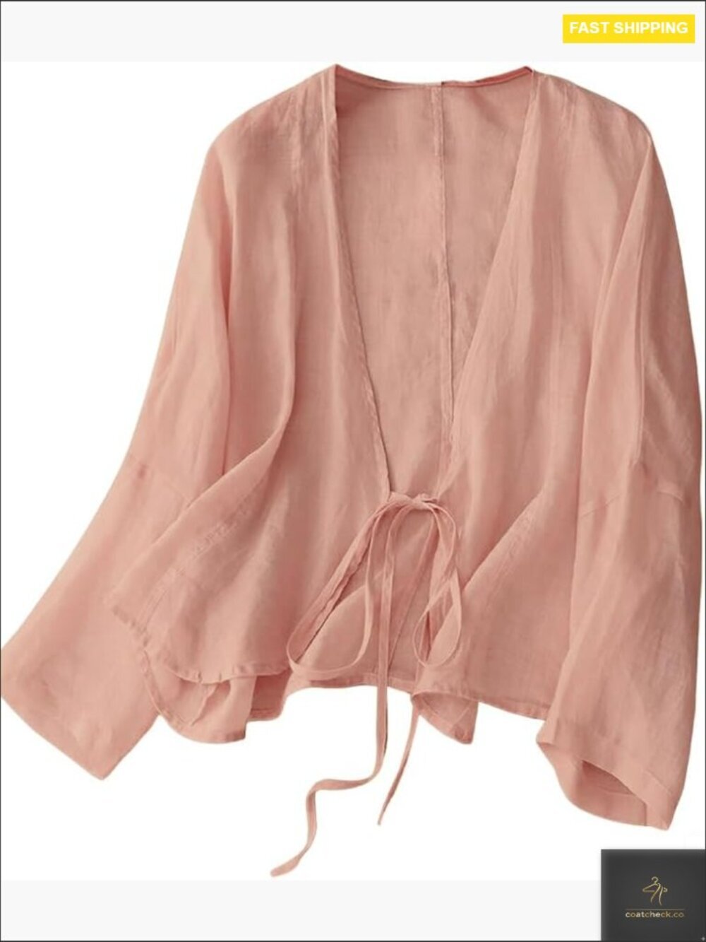 Oversized Linen Cardigan Lightweight Batwing Sleeve Tie Front Casual Chic